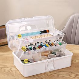 Three-layer Foldable Paint Brush Storage Medicine Box Art Student Paint Pencils Toolbox Home Nail Organizer Cosmetics Storage
