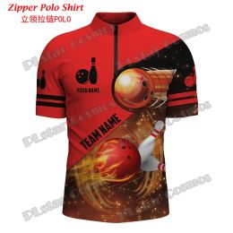 Custom Bowling Ball And Pins Team 3D Printed Men's Bowling Quarter-Zip Polo Shirt Summer Unisex Casual Zipper Polo Shirt PO51