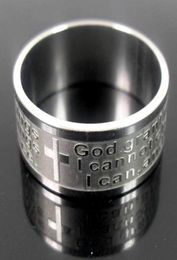 Brand New Mens Womens Etch Christian Serenity Prayer Scriptures CROSS Stainless Steel Ring Silver Jewellery Band Ring1204394