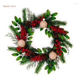 Decorative Flowers Christmas Pine Needle Pinecone Wreath Pendant Ornament For Farmhouse Front Door Window Decorations 6XDD