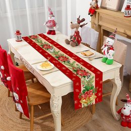 Winter Christmas Flowers Gold Bell Linen Table Runners Holiday Party Decor Farmhouse Dining Table Runners Christmas Decorations