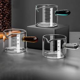 80/150ml Espresso Measuring Cup With Glass Handle Vshape Mouth Sugar Milk Jug Coffee Supplies Measure Mug Kitchen Seasoning Cup