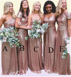 Sparkly Rose Gold Sequins Bridesmaid Dresses 2019 Mixed Style Custom Made Sheath Bridemaid Dress Prom Party Dresses Wedding Guest 3342234