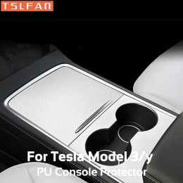 PU Leather Center Console Protector Cover for Tesla Model 3 Y 2021-2023 White Central Control Panel Sticker Film Car Accessories