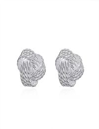 Charm 925 Sterling Silver Plated Love Knot Stud Earrings for Ladies Women 12mm Diameter High Polish3596822
