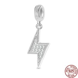 Authentic 925 Sterling Silver Sparkling Lightning Bolt & Sun Pendant Dangle Charm Bead Fit Original Pandora Bracelet DIY Jewellery