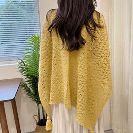 Poncho Cloak Ethnic Style Tourism Holiday Outwear Photography Knitted Tassel Split Shawl for Women Capes Lady Spring Coat Red