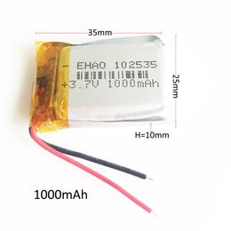 3.7V 1000mAh 102535 Polymer Lithium Lipo Rechargeable Battery For MP3 GPS DVD PAD Bluetooth Recorder Headset E-book Camera