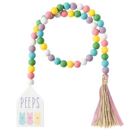 Decorative Figurines Easter House Wooden Pendant 6 Colour Beaded Tassels With Rope Sign Party Home Decoration Accessories