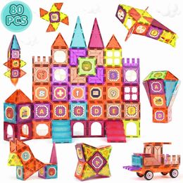 Decompression Toy Magnetic Building Blocks for Children 80 Pieces 3D Magnets Stem Montessori Creativity Educational Toys 240413