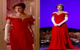 1990 Iconic Red Dress from Pretty Woman Off Shoulder Prom Formal Dresses Pleated Mermaid Sheath Full length Evening Gown Robes5530199