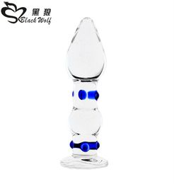 Black wolf Pyrex glass dildo crystal anal beads butt plug prostate massager gspot female masturbation Sex toys for women men Y1813755976