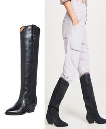 Women Autumn Western Boots Suede Leather Kitten Heel Knee High Boots Pointed Toe Cowboy Ride Boots3333585