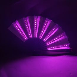 AvvRxx Foldable Hand Fan With Led Light Glowing Fluorescent Fan For Night Performance DJ Bar Club Glow Party Decorative Fans