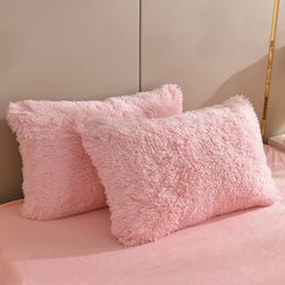 Luxury Winter Warm Long Plush Pink Bedding Set Queen Mink Velvet Double Duvet Cover Set with Fitted Sheet Warmth Quilt Covers