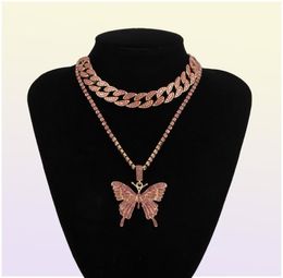 Cuban Chain Big 3d Butterfly fashion designer luxury diamonds statement pendant choker necklace for woman girls hip hop jewelry2215012