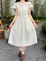 Party Dresses SONNEESD Chinese Style Buckle College Doll Lace Collar With Waistband Tie Up Temperament Sweet Dress