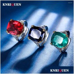 Cluster Rings 2024 Retro 14 16Mm Ruby Sapphire Emerald Ring Simated Gemstone Party Fine Jewellery For Women Lady Accessories Bithday Dro Ot3Nq