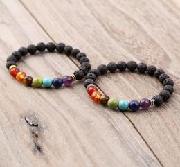 Black Lava Volcanic Stone Bracelet 7 Chakra Natural Stone Yoga Wristband Healing Reiki Prayer Balance Beads Bracelet LJJTA12554293912