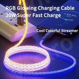 RGB Super 6A Fast Charging Date Cable Flow Cool Colourful Streamer Glowing Line For Huawei Xiaomi Type C USB C Charger