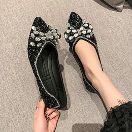 Casual Shoes Crystal Luxury Bling Flats Women Dress Walking Sandals Designer Summer 2024 Shallow Female Zapatillas