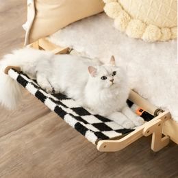 Hanging Pet Cat Bed Window Hammock Sofa House Furniture Kitten Indoor Washable Removable Seat Wooden Sleeping Bed Perch Shelves 240407