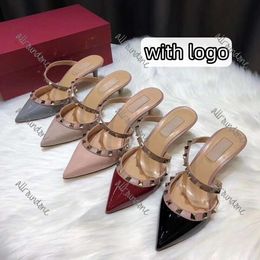 Designer High Heels Slippers Classics Brand Women Wedding Shoes 6cm 8cm 10cm Thin Heel Pointed Nude Black Gold Silver Sandal Summer with logo size 34-44