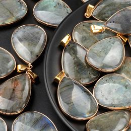 Pendant Necklaces Natural Stone Pendants Water Drop Shiny Labradorite For Fashion Jewelry Making Diy Women Necklace Party Gifts