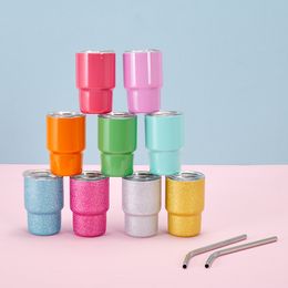 3 unz sublimation Chuncky Glitter Cup 90 ml błyszcząca sier wina Tubbler mały kieliszek z pokrywką i słomką dla majsterkowiczów 0412 0412 0412