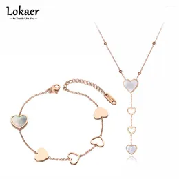 Necklace Earrings Set Titanium Stainless Steel White Shell Love Heart Choker Necklaces Bracelets For Women Girls Trendy SE073