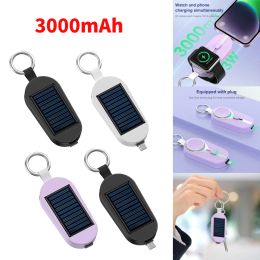 Keychains 3000mAh Mini Wireless Solar Power Bank Portable Fast Charging Power Bank Battery Charger Keychain Port For iPhone TYPE C