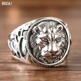 BOCAI Real S925 Silver Jewellery Domineering Lion Head King of Beasts Trend Fashion Mens Ring240412