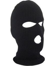 Full Face Cover Mask Three 3 Hole Balaclava Knit Hat Winter Stretch Snow Mask Beanie Hat Cap New Black Warm Face Masks7306032