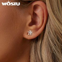 WOSTU 925 Sterling Silver 0.1 CT moissanite Sakura blossoms Flower Stud earrings Pearl Drop earrings Moissanite Wedding Jewellery