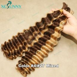 Bulk Human Hair For Braiding Highlight Deep Wave Color 30 Double Drawn Wholesale Burmese Boho Braids Human Hair Bundles No Weft