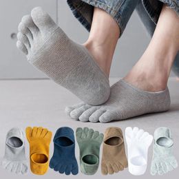 Men's Socks Five Finger Summer Thin Breathable Soft Cotton Split Toe Solid Colour Sweat Absorption Non-slip Mesh