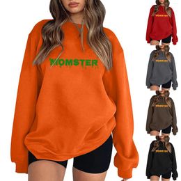 Women's Hoodies Womens Full Zip Sweatshirt Loose Solid Colour Halloween MOMSTER Print Drop Shoulder Sleeve Hoodless Ladies Outfits