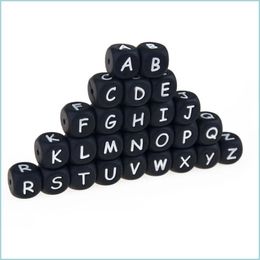 Other Black Sile Alphabet Teething Beads 12Mm Nursing Teether Chewable Bead Food Grade Diy Baby Jewelry Necklace Drop Delive Dhgarden Dhnov