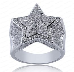 New Designer Luxury 18K Gold White CZ Zirconia Pentagram Ring 2020 Full Diamond Iced Out Hip Hop Jewellery Gifts for Men Women Rin1119886