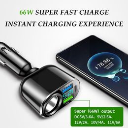 Cigarette Lighter 66W PD30W Fast Charging Head One Trailer Charger Four Car Charging Multifunctional Car A2U2