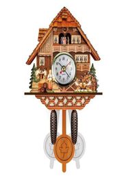 Antique Wood Cuckoo Wall Clock Bird Time Bell Swing Alarm Watch Home Decoration H09225848375