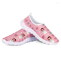 Casual Shoes White Cute Cartoon Bear Pattern Women Nursing Comfortable Mesh Flats For Female Girls Lightweight Sneakers