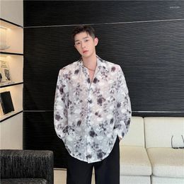 Men's Casual Shirts SYUHGFA Male Chinese Style Print Turn Down Collar Single Breasted Long Sleeve Top 2024 Spring Fashion Shirt