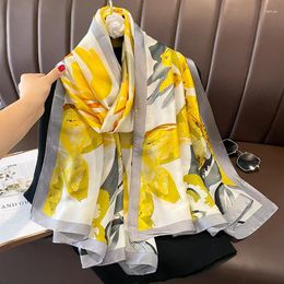 Scarves 2024 180 90cm Classic Summer Women Silk Female Shawl Foulard Cover-Ups Lady Wrap Bandanna Muffler Beach