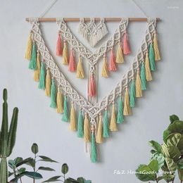 Tapestries Rushed Hand-woven Macrame Wall Hanging Tapestry With Colored Tassels Art Woven For Room Home Decoration Crafts Decor Living