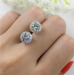 Stud 8MM Round Stone Earrings Luxury Girl White Zircon For Women Wedding Jewellery Rose Gold Silver Colour Crystal Earring3124345