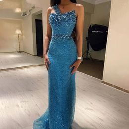 Party Dresses Saudi Arabia Elegant Luxury Evening Beads Mermaid Prom Dress Sparkly One Shoulder Sleeveless Formal Occasion Gowns