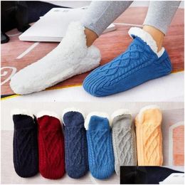 Socks Hosiery Women Simple Soft Solid Color Non-Slip Home Slippers Warm Female Winter Floor Shoes Coral Fleece Drop Delivery Apparel U Otlaw