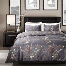 Bedding Sets Modern Style Grey Colour Set King Size Bronzing Flower And Birds Pattern Duvet Cover Exquisite Luxury Home Textiles