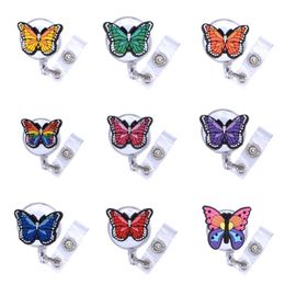 Colourful Butterfly Retractable Badge Card Holder Badge Reel for Staff Nurse Workers ID Tag Working Permit Clips Reels